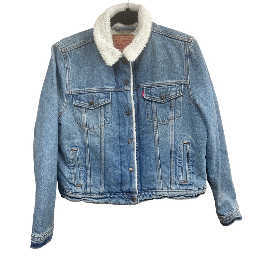 Levi Strauss Sherpa Lined Denim Jacket Mens XL Blue Trucker Style